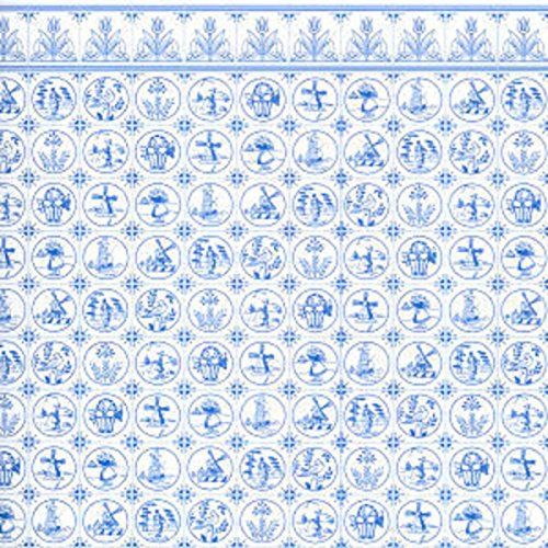 Melody Jane Dolls House Miniature Print Age 14+ 1:12 Scale Dutch Blue White Delft Tile Wallpaper