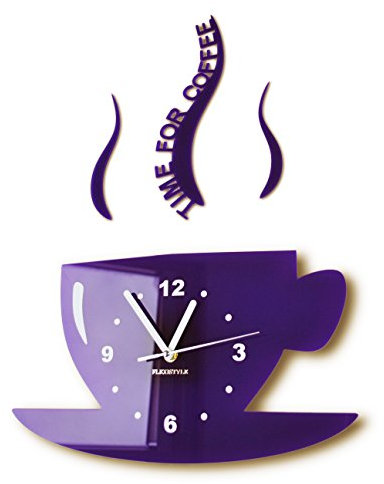 FLEXISTYLE z16_8a Tasse Time for Coffee (Zeit für Kaffee) Moderne Küche Wanduhr lila 3D römisch, wanduhr deko