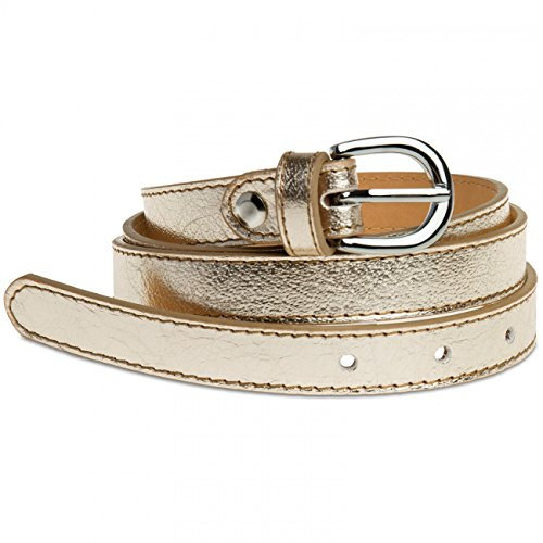 Caspar GU273 schmaler Damen Leder Gürtel Taillengürtel, Gürtelgröße:85, Farbe:gold metallic
