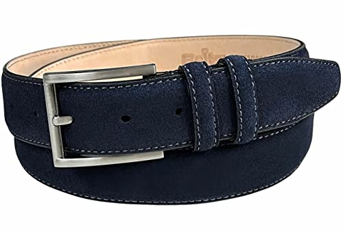 Belts.com Granada Herren-Kleidergürtel, 100% Wildleder, Nubukleder, 3,8 cm breit - blau - 32