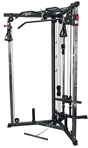 Valor Fitness Cable Machine - 200lb Plate Loaded Crossover Station with Pull Up Bar, 17 Adjustable Pulley Positions with Handles - Strength Training Workout Equipment