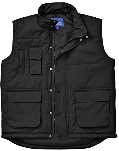 Portwest S415 Bodywarmer Stud Front Opening Phone Pocket Lined and Padded | Black, Small, Classic Fit, Polyester PVC Coated, 100% Polyester, Drawcord Adjustable Hem, Water Resistant, Sleeveless