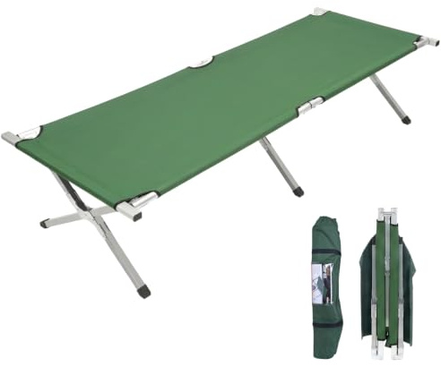 Milestone Camping 20260 Folding Camp Bed ~ Portable, Outdoor, Indoor ~ Aluminium, Green, H42 x W64 x L189cm