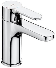 Roca L20 Grifería para lavabo con tecnología Cold Start, grifo monomando con enlaces de alimentación flexibles y enganche para cadenilla incluidos, mezclador para cuarto de baño, cromado, A5A3J09C00