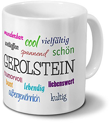 Städtetasse Gerolstein - Motiv Positive Eigenschaften - Stadt-Tasse, Kaffeebecher, Mug, Becher, Kaffeetasse - Farbe Weiß