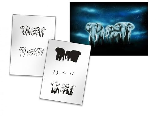 UMR-Design AS-156 herd of elephants Airbrushschablone Step by Step Grösse XL