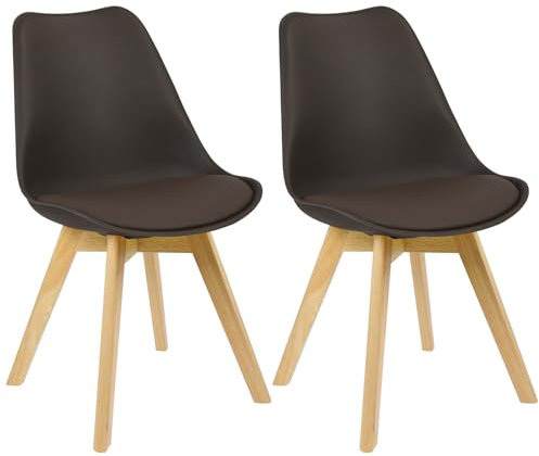 WOLTU Esszimmerstühle 2er Set, Skandinavische Küchenstühle mit Massivholz Beinen, Retro Design, Sitzfläche aus Kunstleder, bis 150 kg belastbar, Braun