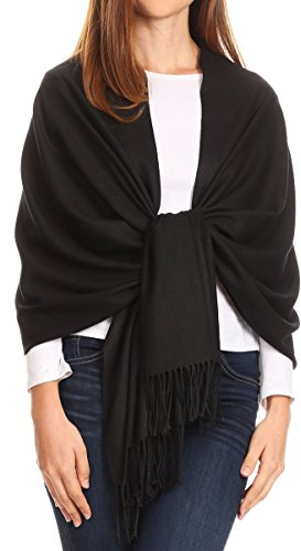 Sakkas Iris, warmer, superweicher Pashmina-Schal mit Kaschmir-Feeling, leichter Schal für Damen – Hochzeiten, Abendkleider, Festivals, Reisen & Abendaccessoire - Schwarz - OS