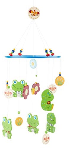 BIECO 3D Baby Mobile Frosch Froggy aus robustem Holz | Mobile Baby Holz | Geeignet als Mobile Wickeltisch, Kinderbett, Wiege Baby etc. | ca. 23x 23x 60 cm | Mobile Baby Mädchen/Mobile Baby Junge