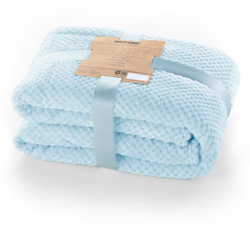 DecoKing Kuscheldecke 220x240 cm hellblau Decke Microfaser Wohndecke Tagesdecke Fleece weich sanft kuschelig skandinavischer Stil hellblau Henry