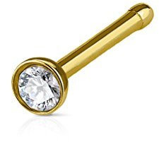 Tapsi´s Coolbodyart® Nasenstecker Edelstahl-Chirurgenstahl gold mit Kristall Stabstärke : 0,8mm