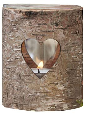 Ginger Ray Natural Wood & Glass with Heart Wedding Tea Light Holders Rustic Country, Brown