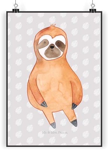 Mr. & Mrs. Panda Poster Faultier Zufrieden DIN A4 - Geschenk, Pause, relaxen, Wanddekoration, Gelassenheit, Faultier Deko, Designposter,