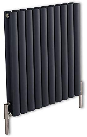 Milano Aruba Ayre Anthracite Horizontal Double Oval Panel Aluminium Radiator - 600mm x 590mm