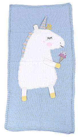 Odot Strickdecke Babydecke Kuscheldecke Einhorn, Kinderwagen im Freien Kinderdecke Krabbeldecke Perfekt für Mädchen und Jungen Babys Geschenk Gaze-Speicheltuch (60 * 120cm,Nordisches Blau)