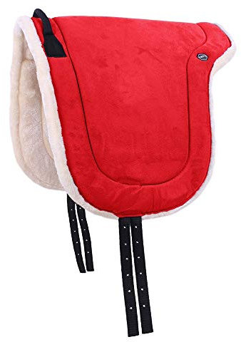 QHP Bareback Pad mit Kunstfell und Haltegriff (Pony, Leuchtend Rot)