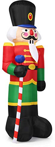 COSTWAY Soldadito Cascanueces Inflable de 240 cm con 3 Luces LED Bomba y Bolsas de Arena Decoración Navideña para Interior Exterior
