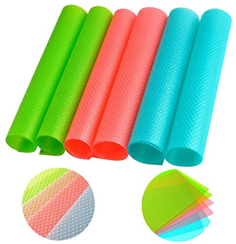 BNRSOR 6pz Antiscivolo Tappetino Frigo, Tappetino Frigorifero Pad Eva Multifunzionale, Tappetino Antiscivolo per Cassetti Armadio, Insalata Verdure Fresche del Rivestimento 45x29cm,3 Colori Assortiti