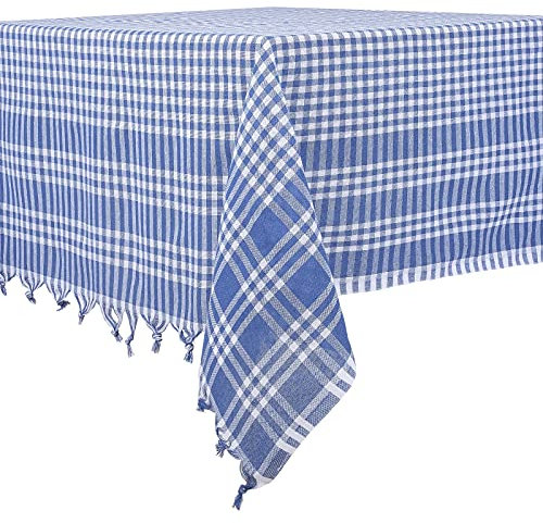 DESTALYA Landhaus Tischdecken in Karo - 160 cm Eckig Kariert Tischdecke 100% Baumwolle Picknick Tuch - Kareli Masa Ortusu Sofra Piknik (Blau 160 cm)