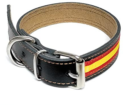 Collar de Cuero para Perros | Collar Piel Bandera España (PEQUEÑO - COTORNO Cuello DE 26 A 36 CMS.)
