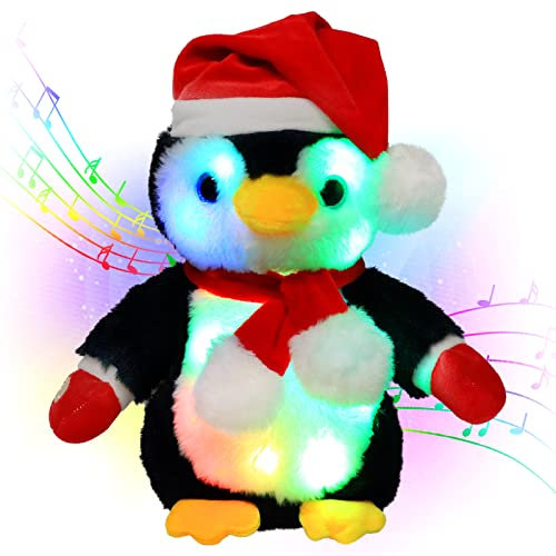 Hopearl Weihnachts-LED-musikalische gefüllte Pinguin leuchten singende Plüsch-Spielzeug-Lullaby animierte ruhiges Weihnachtsfest-Geschenk für Kinder Kleinkinder Jungen Mädchen, Schwarz, 11''