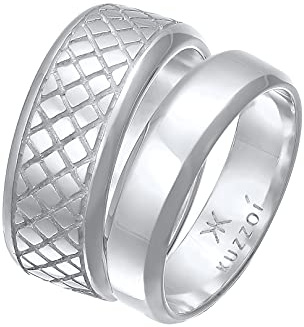 Kuzzoi Herrenringe Ring Set Silber 2 Stück Bandringe poliert 925 Silber | Silberringe für Männer im Basic und Casual Look Ring Set Herren Größe 60 - 66