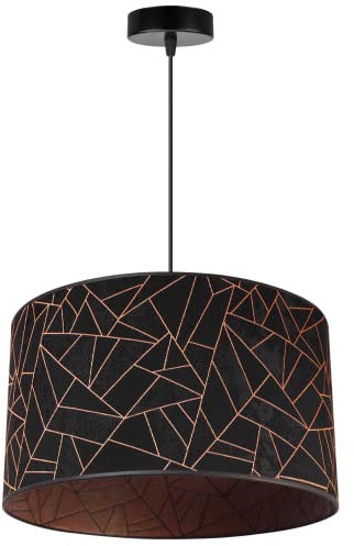 Light-Home Werona Elegant Hängelampe - Modern Deckenlampe für Wohnzimmer Schlafzimmer und Esszimmer - Pendelleuchte aus Metall mit Classic Lampenschirm - Schwarz-Kupfer - 23x40cm