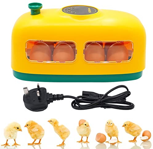 MUYIRTED 8 Egg Incubators For Hatching Eggs Digital Temperature Controlled Egg Incubator with Led Lighting, Poultry Hatcher for Quail Pigeon Chicks (UK Plug) (Yellow)