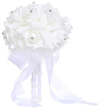 Rose Perle Bräutigam Hochzeit Blumenstrauß Braut Kunstseidblumen Altrosa Dekoration Wohnzimmer (White, One Size)