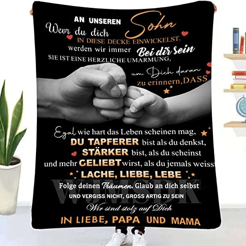 WJMSDK Personalisierte Decke Geschenke Für Sohn von Eltern, Kuscheldecke An Unseren Sohn von Mama und Papa, 18 Geburtstag Junge, Witziges Weihnachten Abschluss-Geschenke