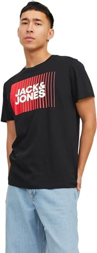 JACK & JONES Men's T-Shirts Short Sleeve Designer O-Neck Tee Top, Black Colour, UK Size XL