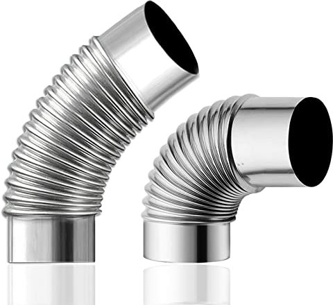 OneGas Confezione da 2 tubi a gomito per stufa, (90+45 gradi), canna fumaria in acciaio inox, per esterni, campeggio, stufe a legna (diametro: 6 cm)