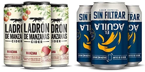 Ladrón de Manzanas Cider Pack Lata, 24 x 33cl & El Aguila Sin Filtrar Cerveza Lager Especial Pack Lata, 24 x 33cl