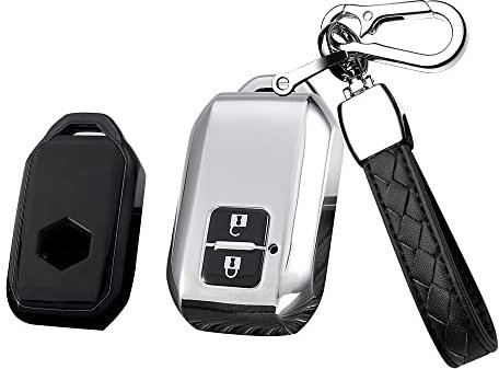 HIBEYO Coque de Protection Intelligente pour clé de Voiture Suzuki - en Silicone - pour Suzuki Swift V Wagon R Monopoly - Porte-clés - Argent