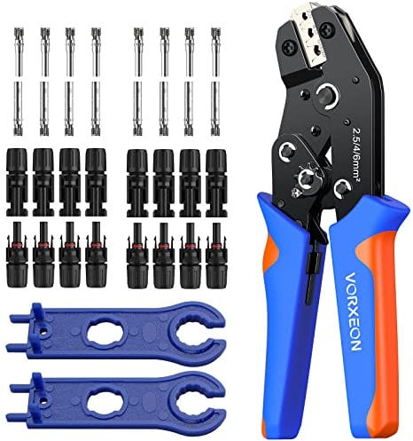 VORXEON Juego de Crimpadora Solar para 2.5/4.0/6.0mm²,Herramienta de Crimpado Solar con 8 Pares de Conectores de Panel Solar Macho/Hembra con 2 Llaves de Conector Solar para Panel Solar PV Cable
