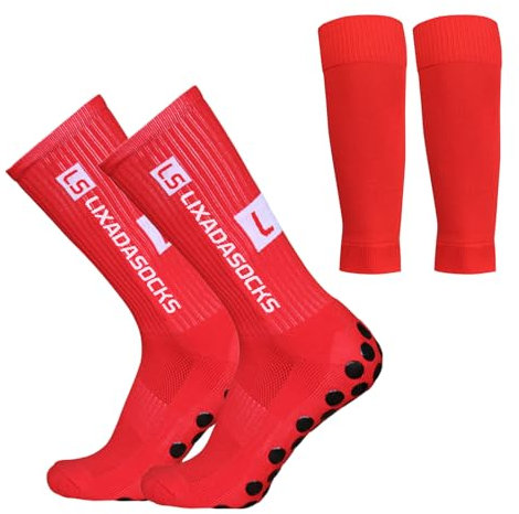 Lixada Fußballsocken und Wadenärmel-Set,antirutschsocken sport Erwachsene Herren Stutzen Stutzenstrumpf,Unisex Laufsocken Kompressionsstretch-Socken Sportliche Fußball-Socken mit Griffen,1 Paar(39-46)