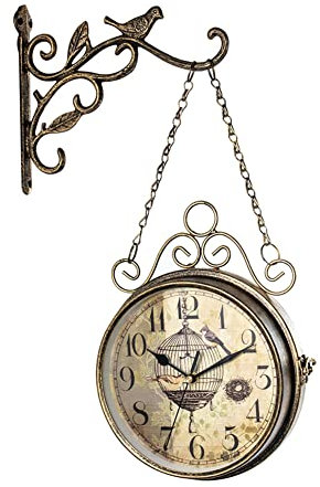 Wanduhr Vintage Stil, Bahnhofsuhr doppelseitig, batteriebetrieben - Zweiseitige Wanduhr Retro Clock, Quarzuhrwerke Mit Beidseitigem Ziffernblatt Dekoration, Wohnzimmer, Zuhause, Küche, Schule, Büro