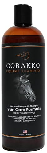 Corakko - Horse Shampoo - Premium Therapeutic Skin Care Formula - Nano-Copper Technology - Leaving Coat Conditioned & Protected Against Itching, Bites, & Preventing Skin Ailments - 16oz
