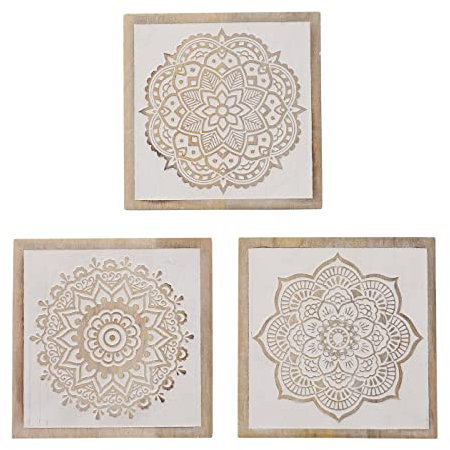 3 x Wandobjekt Sadya Holz Höhe 20 cm, Ethno, Mandala, Orientalisch