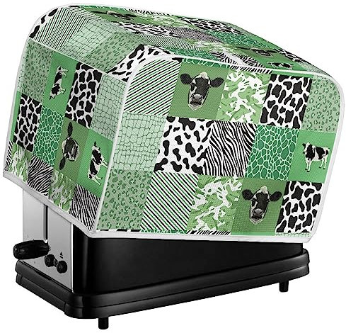 Kuiaobaty Cubierta antipolvo para tostadora de cocina con estampado de vaca para tostadora de 2/4 rebanadas, cubierta de máquina tostadora de pan con textura animal, cuadros verdes