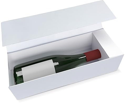 Verpackungswelt Geschenk-Box für Flaschen | 34 x 9 x 9 cm | Geschenk-Karton mit Deckel, Inlay & Magnet-Verschluss | Ideal für Geburtstag, Hochzeit, Weihnachten, Einzug | Geschenk-Verpackung in Weiß