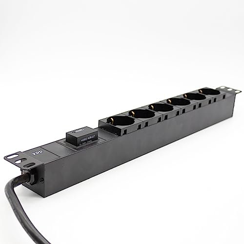 Simpletek Steckdosenleiste mit 19-Zoll-Rackblende | 6 Schukosteckdosen horizontal | Stecker 10/16 A | Überspannungsschutz (überholt)