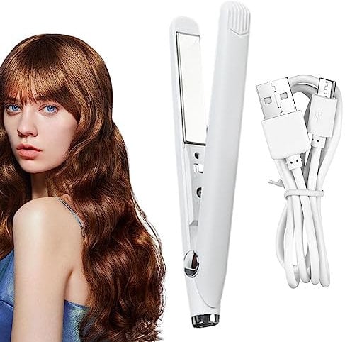 Mini Straightener Flat Iron, 2 in 1 Hair Straightener and Curler Travel Size Cordless Hair Straighteners Ceramic Flat Iron Mini Portable USB Rechargeable Travel Straightener for Home Dorm