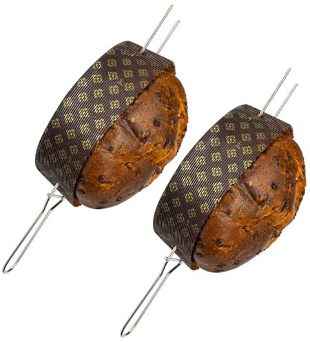 Spieß für Panettone, Set mit 2 Spießen für Panettone und Colomba bis zu 1 kg (Länge 40 cm), Robust aus Edelstahl, Einfach zu verwenden, Gabel für Panettone und Colomba mit Sicherheitskappen
