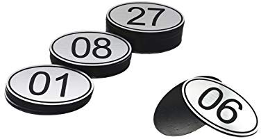Tischnummern aus ABS, graviert, 30 mm x 50 mm, oval, 1-100, für Kneipen, Restaurants, Clubs – Silberfarben – 1 bis 100