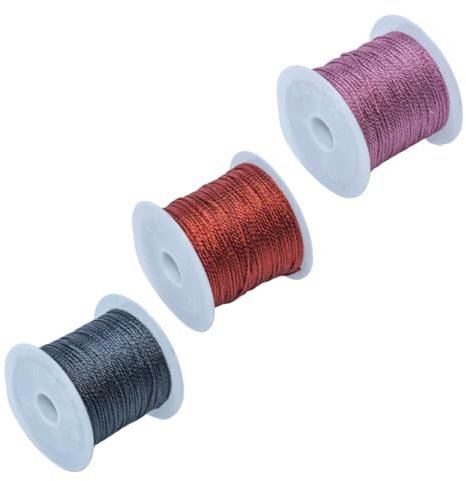 3 Rollen Makramee Garn 1mm, Schnur für Armbänder, Geschenkband Gold für DIY Handwerk Armbänder Schmuckherstellung Halsketten Handwerk (Rosa, Rot, Grau)