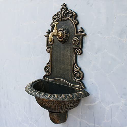 Lnlscle Upright fountain with basin, Wall Water Fountain, Rustic Cast Iron Wall Mounted Hand Sink, Hanging Basin for Home Garden Decor Metal Wash Basin Stand