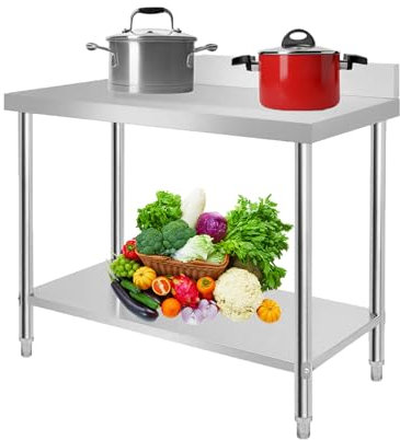 LARS360 Edelstahl Arbeitstisch Küche mit Höhenverstellbarer Ablage Küchentisch Zerlegetisch Tisch für Küche Bar Restaurant 250 kg Tragkraft, 100x60x85cm (mit Aufkantung)
