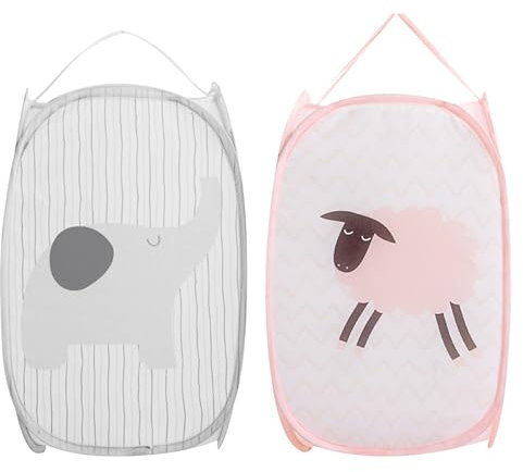 Hwtcjx Cestos para Lavandería Plegables 2 Piezas, Pop-Up Malla Cesto de Ropa Plegable, Bolsa Bin Cesto Juguete, Organizador de Almacenamiento, Cesta de Lavandería con Asa, 30x30x48cm (gris + rosa)