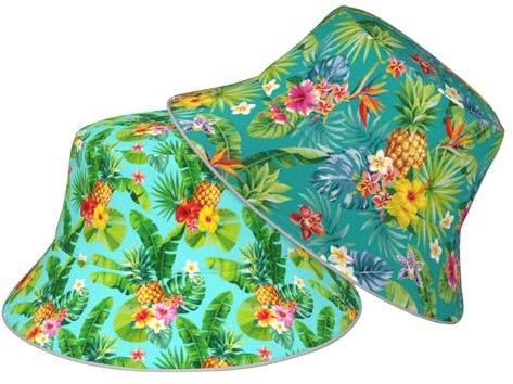 Fischerhut für Damen und Herren, niedlicher Sommerhut, verstaubar, Strand-Sonnenhut, wendbar, trendiger Fischerhut für Reisen, Ananas, Einheitsgröße